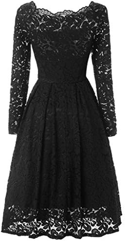 Zadachiel Women's Elegant Floral Lace long Sleeves Wedding Bridesmaid Midi Dress