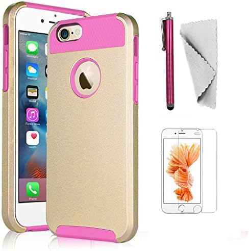iPhone 6 Plus/6s Plus case KXLY 2 in 1 Hybrid Heavy Duty Shockproof Protective Cover Hard PC Rugged Soft TPU Bumper Dual Layer+Screen Protector+Stylus[Gold-Hot Pink]