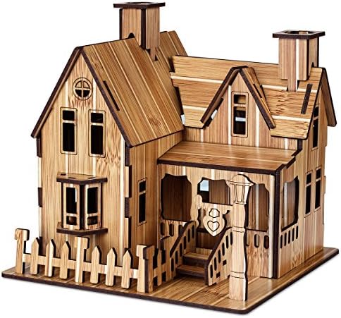 Building Blocks, Carrolner 3D Wooden Puzzle Educational Alternative Sticks Toys-Creative DIY Magic Puzzle Models Construction Blocks Interlocking Toy Set - House Style Villa - White