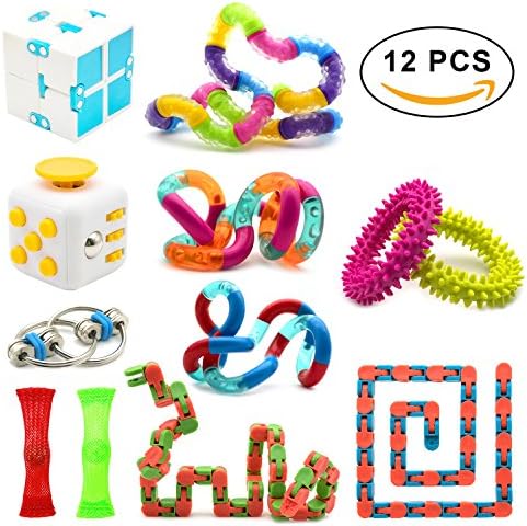 12 Pack Increase Focus Relieves Stress Bundle Sensory Fidget Toys-Fidget Chain/Cube/Ring,Infinity Cube,Wacky Tracks Snap,Twisted Fidget ADD ADHD Toys for Kid and Adult