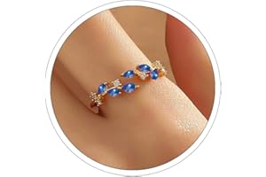 ONBRIG 18K Gold Plated Ring Open Adjustable Ring Cubic Zirconia Leaf Ring for Women Dainty Stackable Rings for Women