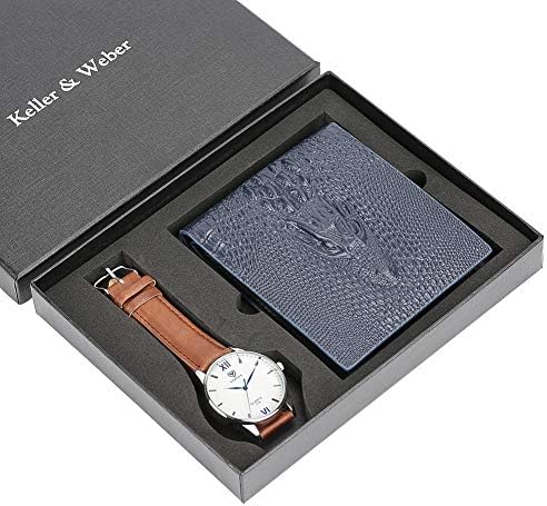 Short Men Wallets Christmas Gift Set for Men, Leather Band Quartz Waterproof Quartz Wrist Watch for Boy Boyfriend, Short Small New Crocodile Pattern Wallet for Dad Husband - JLySHOP