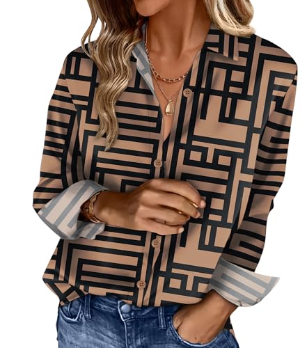 OFEEFAN Womens Button Down Shirts Business Casual Blouses Fashion Cruise Outfit Spring Summer Tops Boho Beach Vacation Clothes Resort Wear Print 2 XL at Amazon