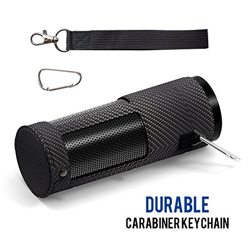 LKZAIY Carrying Case for Amazon Echo, Premium Vegan PU Leather Protective Cover Sleeve Skins for Amazon Echo Portable Bluetooth Speaker, with Holding Strap & Carabiner (black)