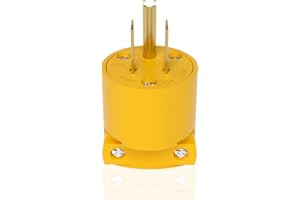 Muelnmey 1PCS Extension Cord End Electrical Replacement Plug NEMA 5-15P 15A 125V 2Pole 3Wire Yellow Shell Industrial Grade 3-Prong Male Straight Blade Grounding Type,UL Listed.