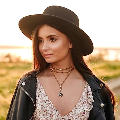 Layered Boho Western Necklace Set – Leather Choker With Hat Pendant For Women, Adjustable - View #4