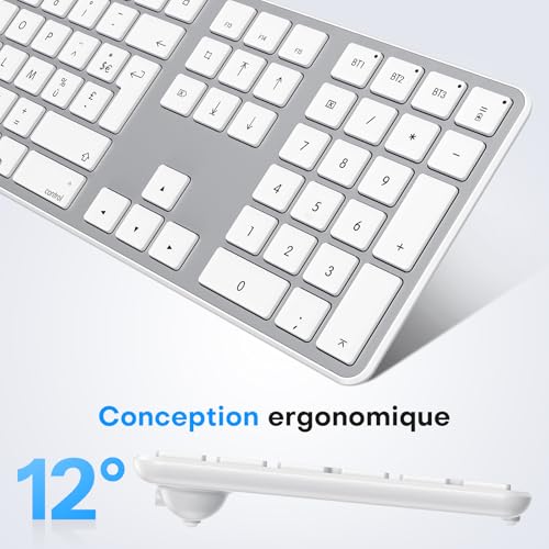 OMOTON Wireless Bluetooth Keyboard and Mouse Kit for Mac, Rechargeable Keyboard and Mouse with 3 Bluetooth Channels for Apple Mac Pro/Mini, MacBook Pro/Air, iMac, iMac Pro, French AZERTY, Silver