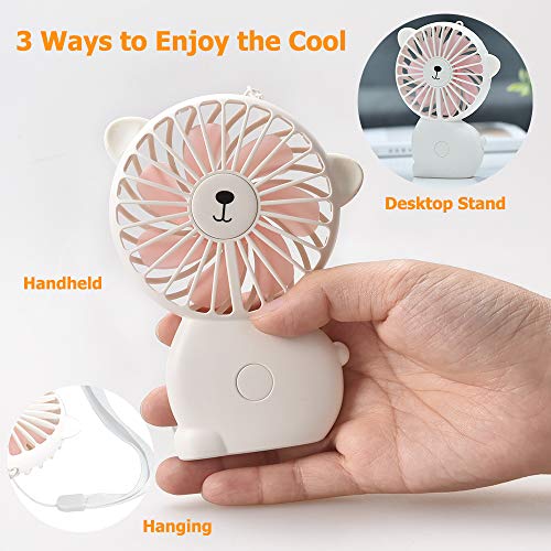 FULLOSUN Portable Handheld Fan, Mini Desktop Personal Fan with USB Rechargeable Battery Operated Built-in Color Light, Summer Accessory for Office Household Outdoor Sport Traveling Camping