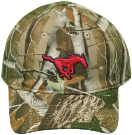 New! SMU Mustangs Adjustable Buckle Back Camo Cap - Tan/Green