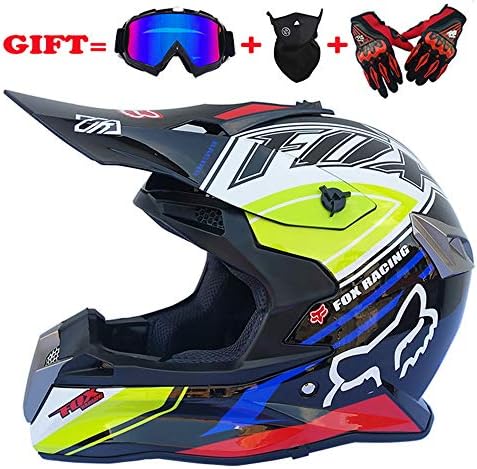 Lavacraft Motocross/ATV/Dirt Bike 3-pc Gear Combo Set - Helmet, Gloves & Goggles - DOT Certified (4 SIZE, Multicolor)