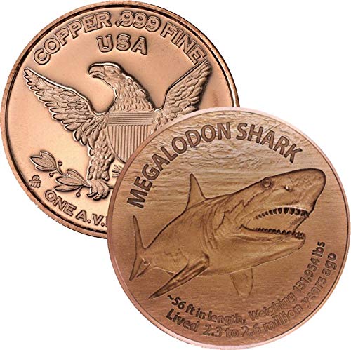 Jig Pro Shop Private Mint 1 oz .999 Pure Copper Round/Challenge Coin (Megalodon Shark)