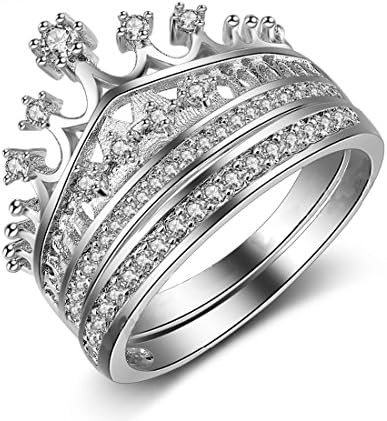 Women's Fashion Queen Crown Pattern Ring Set Rhinestone Two piece Rings Alloy Crystal Rhodium Plated Ring