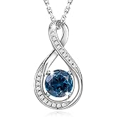 GEMLANTO 925 Sterling Silver Birthstone Necklace for Women Infinity Necklaces Birthday Anniversary Fine Jewelry Gifts for Mother Women, Adjustable Chain