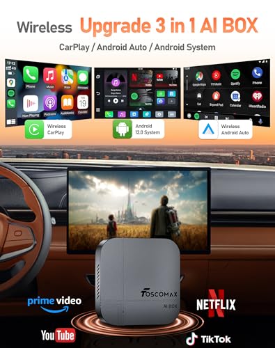 Magic AI Box-Wireless Carplay Adapter & Android Auto with Streaming Netflix YouTube TikTok, Dual-Band WiFi, TF Card Offline Playback, Video Entertainment Box for iPhone 10+ and Android 11+