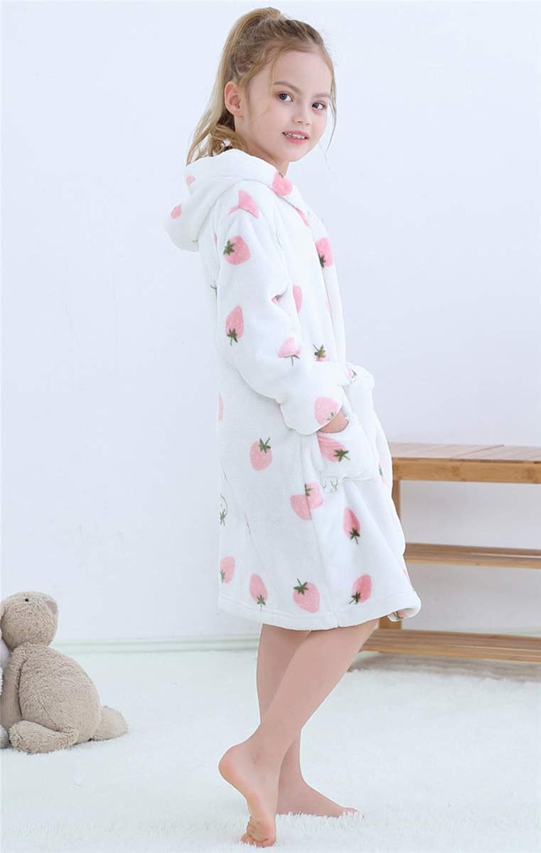 Betusline Girls Bathrobe Soft Fleece Hooded Robe, 12 Months - 18 Years: Clothing