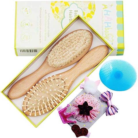 Baby Hair Brush and Comb Set, 8Piece Natural Soft Goat Bristles, Wood Bristles for Massage, Prevent Cradle Cap, Great for Newborns and Toddlers, Perfect Baby Shower & Registry Gift by Sportsvoutdoors