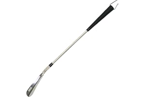 Shagu Adjustable Shoe Horn. Collapsible & Extendable Black Stainless Steel Shoe Horn with Comfortable Gripper Handy & Travel-Friendly Shoes Wearing Helper Tool for Men, Women, Senior, and Kids.