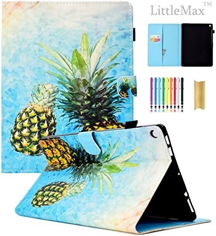 LittleMax Fire HD 10 Case, Colorful Synthetic Leather Kickstand Soft Gel Protective Cover with Auto Wake/Sleep for Amazon Kindle Fire HD 10.1 Inch 7th Gen & 5th Gen -2 Two Pineapple