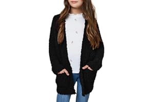 Imily Bela Girls Cardigan Open Front Popcorn Knit Long Sleeve Sweaters Coat with Pockets