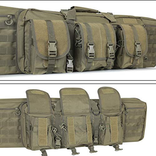 HUNTSEN Tactical Double Long Rifle Pistol Gun Bag Firearm Transportation Case Double Rifle Bag Outdoor Tactical Carbine Cases Water Dust Resistant Long Gun Case Bag (Army Green, 36")