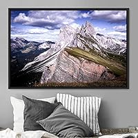 Framed Canvas Wall Art Mountainscape Aerial Dramatic Landscape Mountain Top Multicolor Photography Realism Rustic Warm - 16x24 inches
