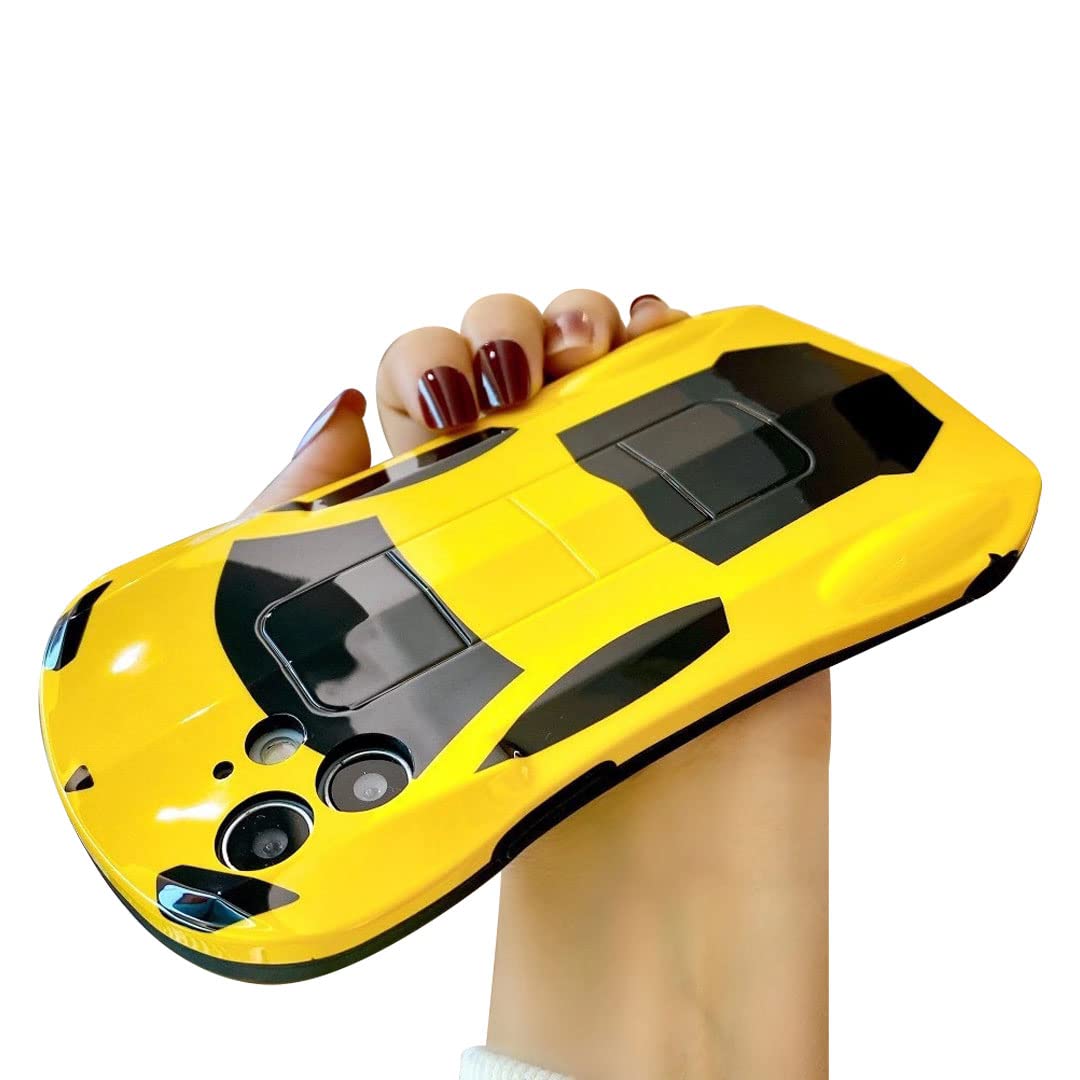Photo 1 of BONICI Men Women Creative Cool 3D Steric Sport Car Race Car Phone Case, Soft TPU Silicone Rubber Phone Cover Compatible with iPhone 14 Pro Max, Full Body Protection -Yellow