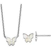 925 Sterling Silver Rhodium Plated Opal Butterfly Angel Wings Earrings and With 2inch Extension Necklace S Stud Earring for Women