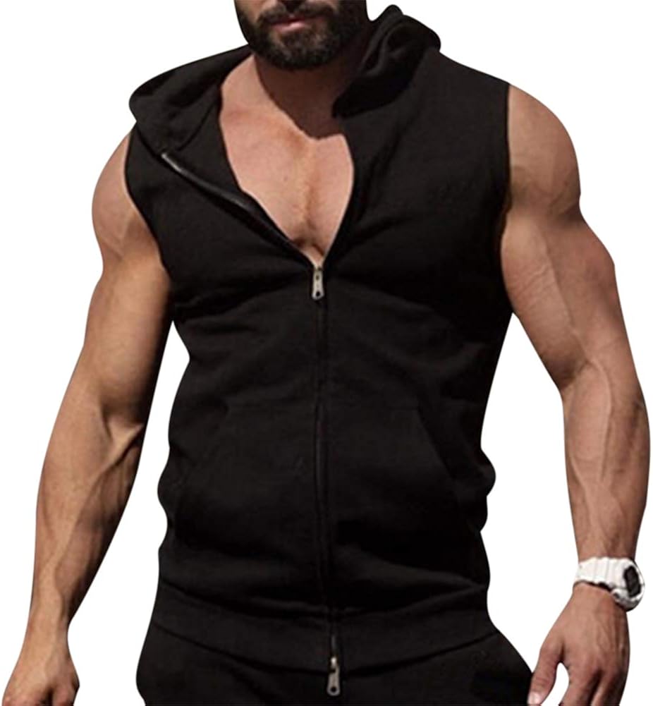 Boyland Men's Zip Up Hooded Tank Tops Workout Sleeveless Muscle Shirt