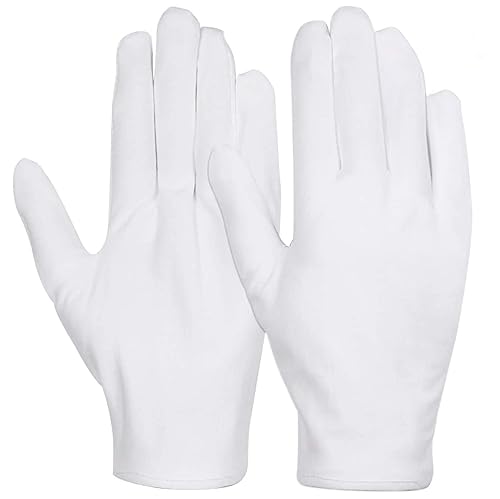 anezus 12 Pairs Cotton Gloves for Dry Hands, White Cotton Gloves