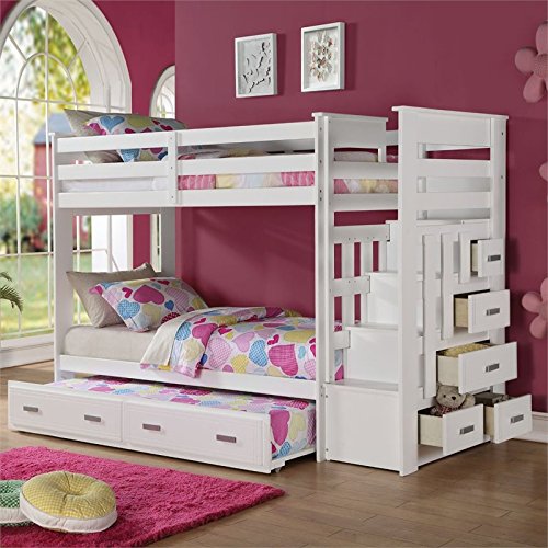 ACME Furniture 37370 Allentown Twin over Twin Bunk Bed with Storage Ladder & Trundle, Twin/Twin, White
