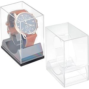 GORGECRAFT 2 Colors Watch Display Stand Box Single Clear Black Transparent Plastic Protective Watches Displays Holder Case Ra