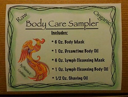 Body Care Sampler-Raw &amp; Organic, 6 Oz. Body Mask Mask, 1 Oz. Dreamtime Body Oil, 6 Oz. Lymph Cleansing Mask, 1 Oz. Lymph Cleansing Body Oil, 1/2 Oz. Shaving Oil