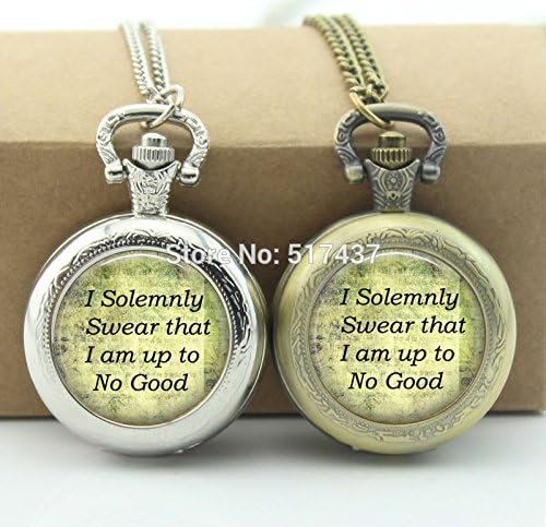 Pretty Lee I Solemnly Swear That I Am Up To No Good Watch Locket Necklace Vintage Pocket Watch Necklace
