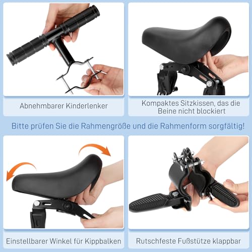 Fuutilake Children's Mountain Bike Seat, Front Mounted Bicycle Seat for Children 2-6 Years, Removable Child Bicycle Seat with Armrest Frame Set Compatible with All Adult Mountain Bikes