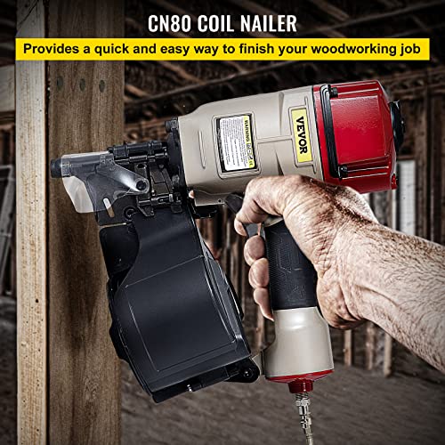 VEVOR Pneumatic Nail Gun CN80, Professional Coil Nailer Maximum