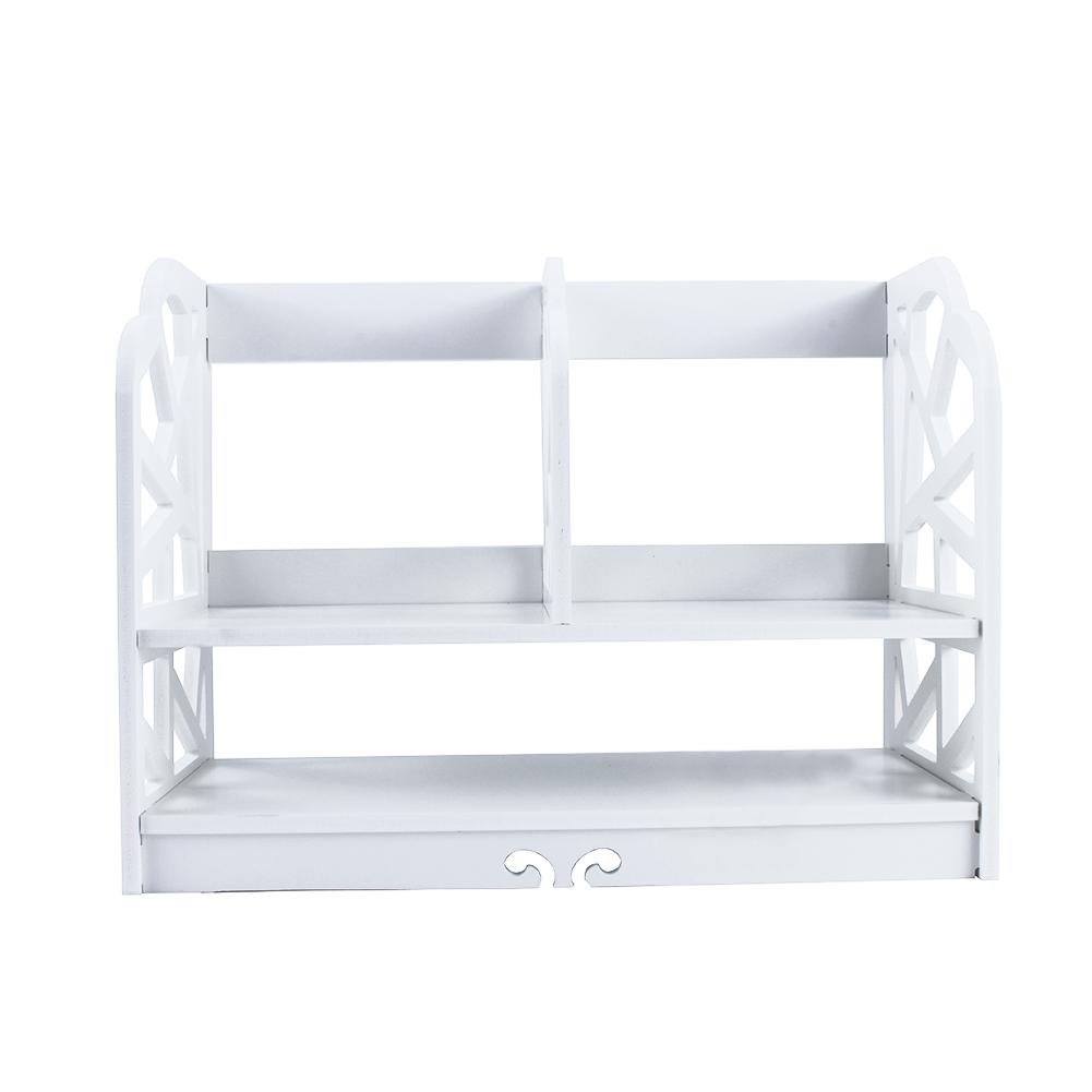 EBTOOLS Wooden Desktop Bookcase, Baroque Carve 2 Tier Small Desktop Bookshelf Table Organiser Desktop Display Storage Organiser Rack for Home Kitchen Office, 11.81 x 8.26 x 16.14in