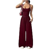 Verdusa Women's Casual One Piece Jumpsuits Sleeveless Wide Leg Summer Romper Workout Jumpsuits With Pockets