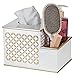 Diamond Lattice Tissue Box with Compartments Vanity Organizer, 2-in-1 Decorative Tissues Cover Square Resin Napkins Container for Bathroom, Countertop, Gift Boxed (White & Gold)