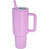 40 oz Insulated Tumbler with Handle,Flip Straw,Lid & Rubber Base Stainless Steel Water Bottle - Leak Proof Vacuum Insulated Mug BPA Free Reusable Travel Cup Gifts for Women/Men (Dark purple)
