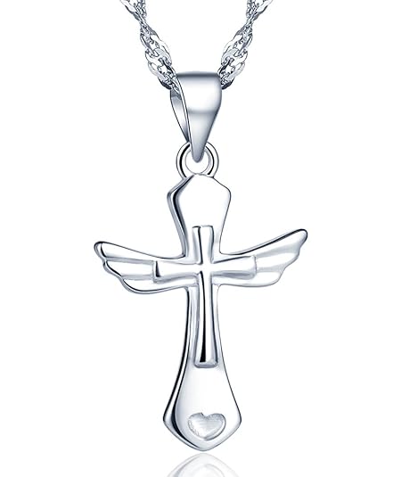 Unendlich U Klassisch Damen Halskette Kreuz Engelsflügel Anhänger 925 Sterling Silber Kettenanhänger