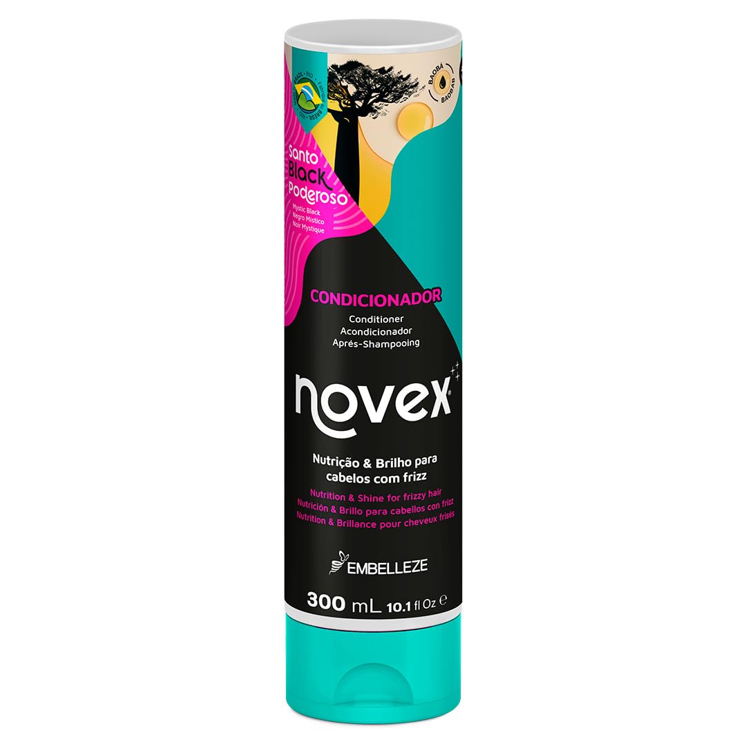 Novex Mystic Black Conditioner Enriched with Castor Oils and Baobab, Hydrates and Helps Control Frizz and Open Ends, Suitable for All Hair Types 300ml