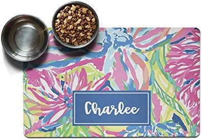 The Navy Knot Personalized Large Pet Mat 12" x 18" | Dog Placemat | Dog Food Mat | Pet Placemat | Pet Food Mat | Personalized Pet Placemat | Fabric Placemat (Springtime Watercolor Flowers)