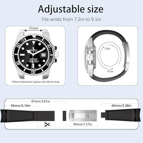 Wentokye 20mm Watch Band for Rolex Rubber Strap 20mm for Men & Women Watches-Replacement Curved Lug End Watch Strap Colors:Black, Blue,Green 20mm 21mm