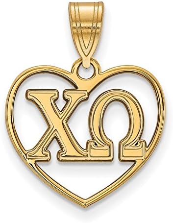 LogoArt Gold Plated Sterling Silver Chi Omega Heart Pendant GP008CHO