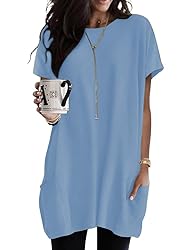 Poetsky Women's Batwing Sleeve Tunic Shirts Loose