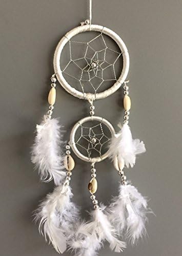Totmart Handmade Traditional 2 White Ring Feather Dream Catcher Circular Net For Car Kids Bed Room Wall Hanging Decoration Decor Ornament 10 inch Long