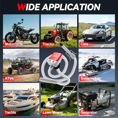SYNJAUPO Electric Fuel Transfer Pump with Automatic Stop Sensor | 12V, 3.2GPM (12L/min), with 4 Adapters, 28 mm Pump Head, Powered by Batteries and USB, for Petrol, Diesel and Water