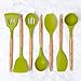 Wood Handle Silicone Spatula Utensil Set - 7 Natural Acacia Wood and Silicone Kitchen Utensils for Cooking - Nonstick Kitchen Gadgets - Heat Resistant Wooden Tools - Set includes Spoons, Spatula