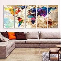 Original by BoxColors XLARGE 30"x 70" 5 Panels 30"x14" Ea Art Canvas Print Original Watercolor Texture Map Old brick Wall Full color decor Home interior (framed 1.5" depth)