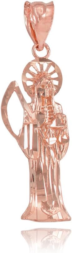 High Polish 14k Rose Gold Santa Muerte Charm Necklace Pendant